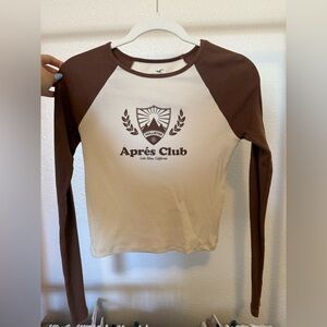 Hollister Après Club Brown and Cream Long Sleeve Tee